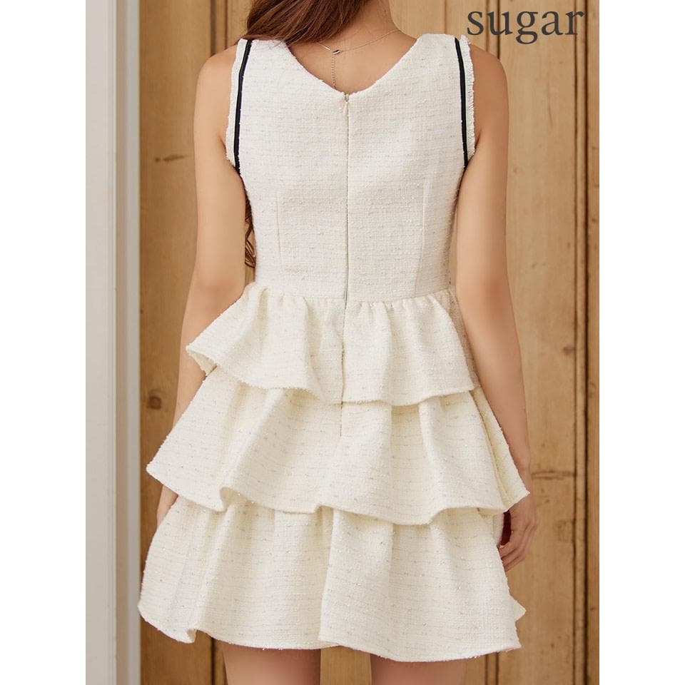 IRMA イルマ ネックリボン ティアードフリル ミニドレス ブラック