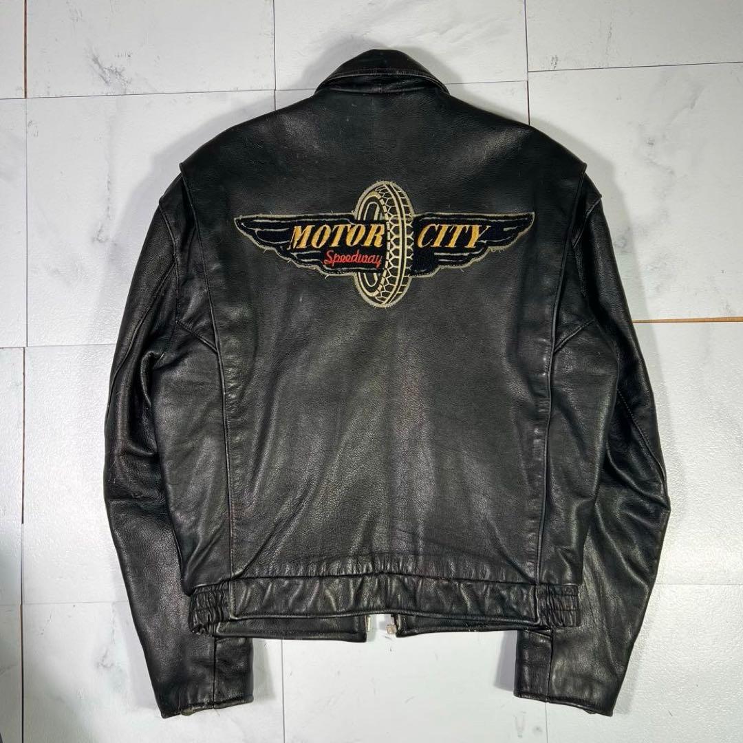 AVIREX レザージャケット ワッペン ブラック 黒 S 裏地キルティング
