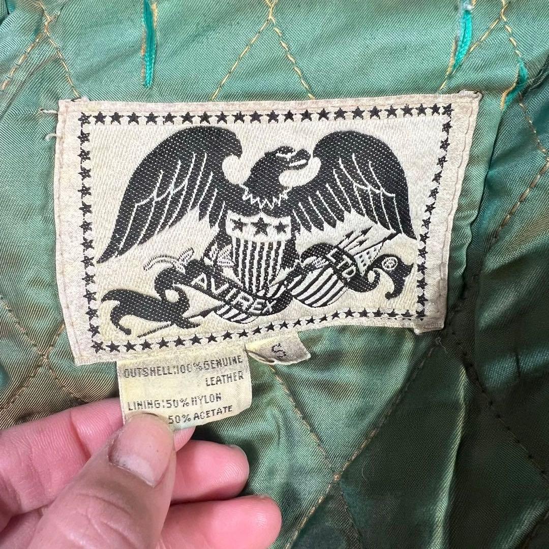 AVIREX レザージャケット ワッペン ブラック 黒 S 裏地キルティング