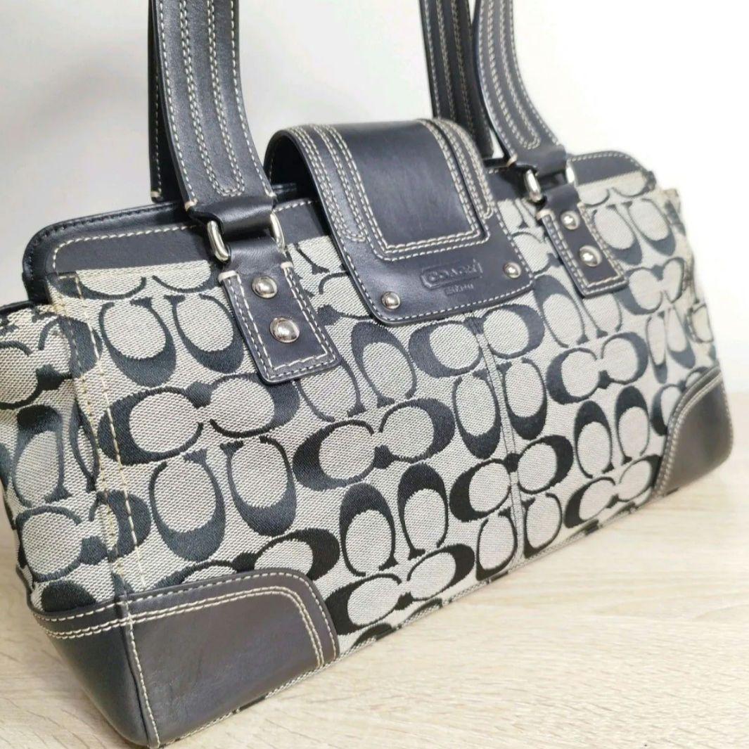 COACH コーチ シグネチャー ハンドバッグ キャンバス レザー ブラック