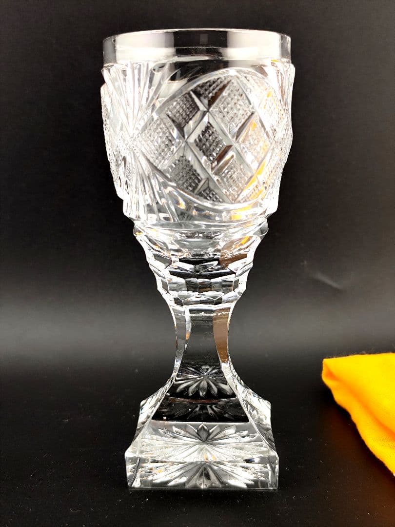 美品☆薩摩切子 脚付杯 共布付（切子、江戸切子、薩摩切子）