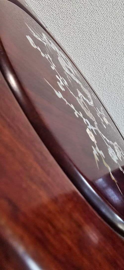 【美品】花梨 無垢 螺鈿細工スツール/椅子 飾り台/花台　太鼓型椅子