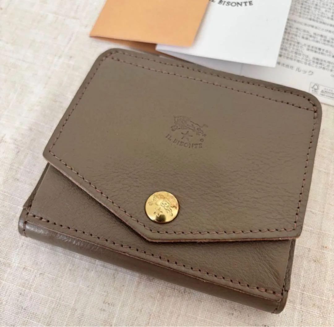 美品イルビゾンテ ボックスフラップスクエアウォレット 折り財布　グレー