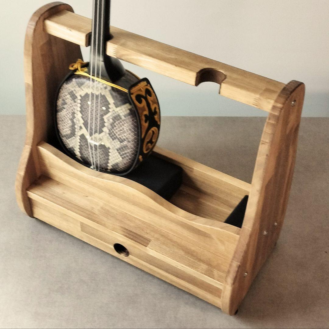 ♪沖縄三線スタンド　正面向き2丁並び引き出し付き♪