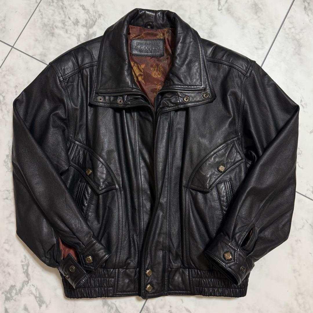 古着　ヴィンテージ　レザージャケット　短丈　本革　レザー　ボンバージャケット　黒