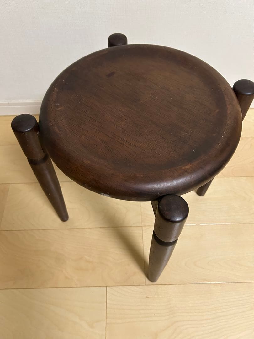 高級民芸家具 旭川遊木民 国産ニレ材使用 スタッキング スツール2脚 北欧風