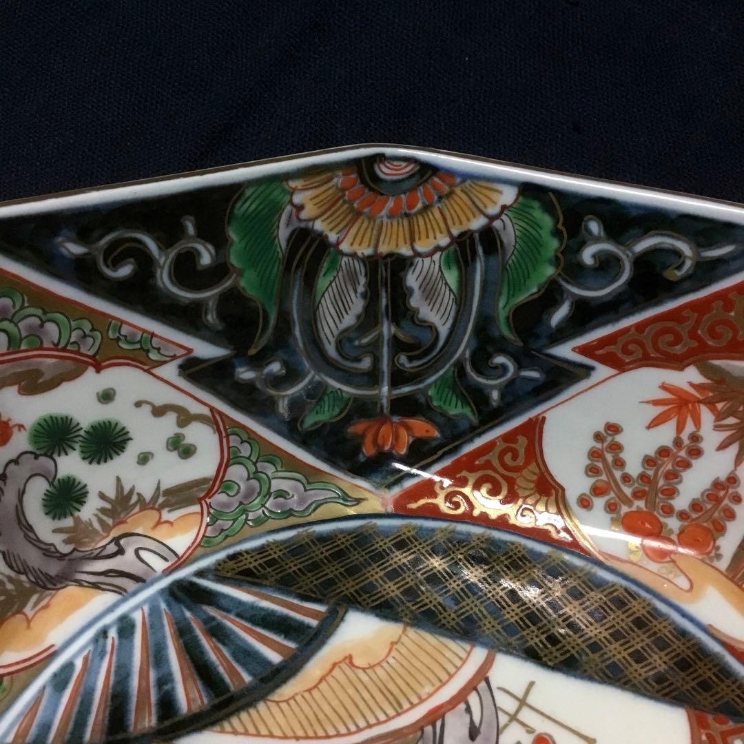 伊万里焼 色絵 草花紋様 八角 八寸深鉢 /骨董/時代物