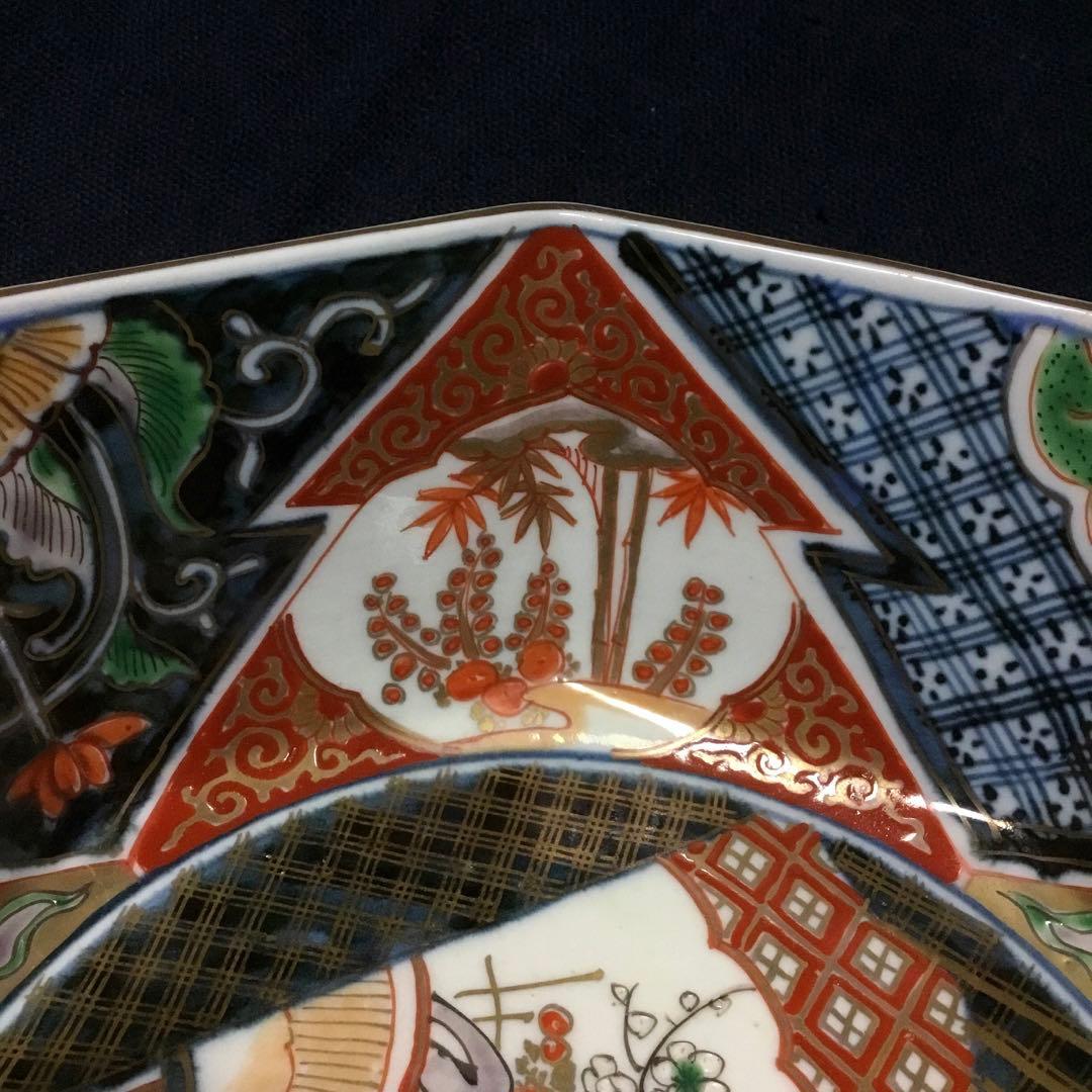 伊万里焼 色絵 草花紋様 八角 八寸深鉢 /骨董/時代物