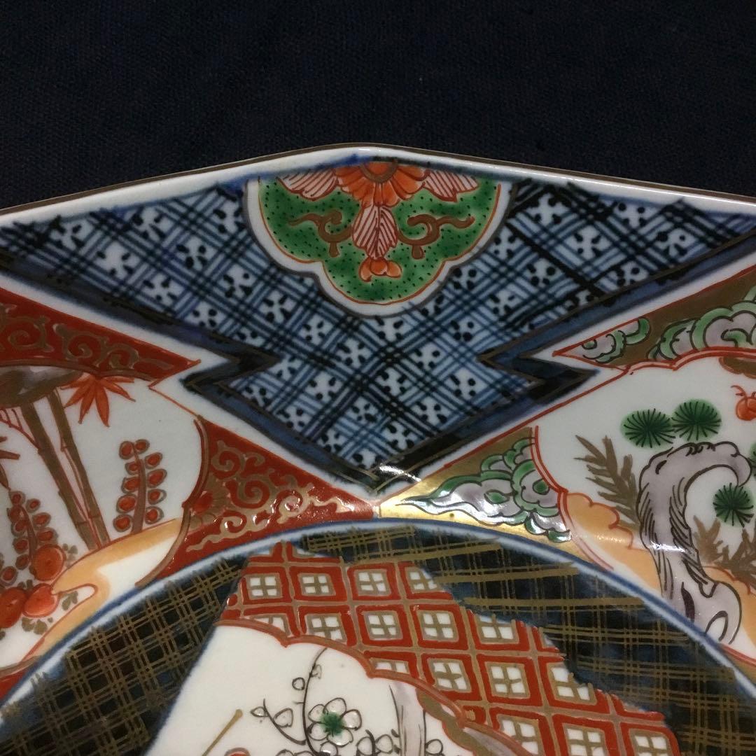 伊万里焼 色絵 草花紋様 八角 八寸深鉢 /骨董/時代物