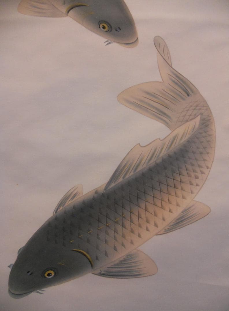 掛け軸 凌二 遊鯉 絹本 希少 軸装 茶道具 掛軸 美品 です。