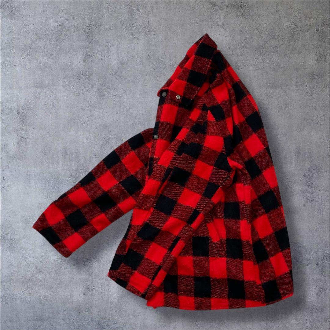 vintage バッファローチェック柄　厚手ウールジャケット赤／黒　裏地ギミック