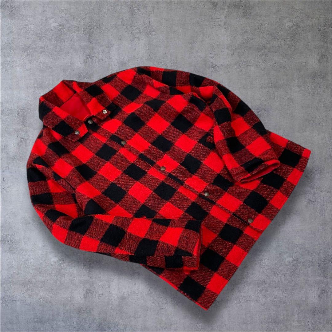 vintage バッファローチェック柄　厚手ウールジャケット赤／黒　裏地ギミック