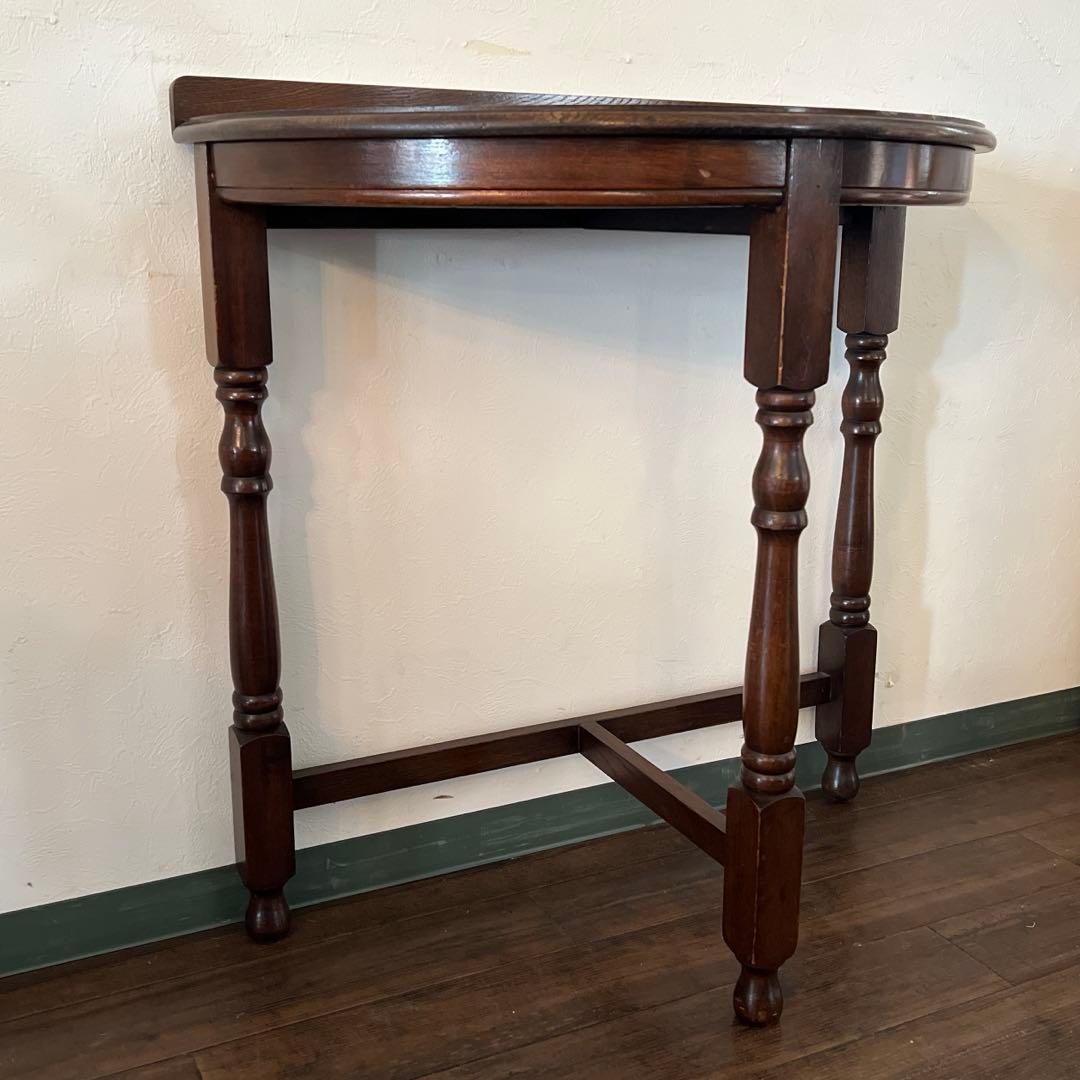 k966 英国アンティーク家具 半円コンソールテーブル ハーフムーン オーク材