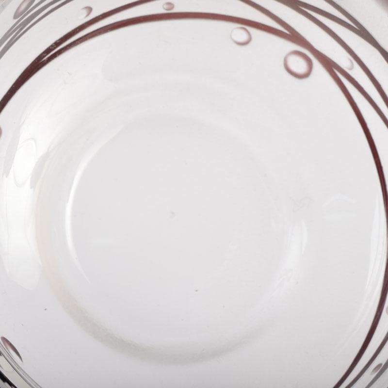 ガラス工芸　荒木良忠作　玻璃彫刻　銅赤流水文　菓子鉢　共箱　C　9187