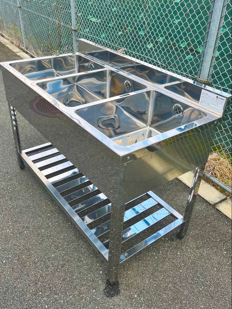 未使用 ステンレス3槽シンク 流し台 1200×600×800