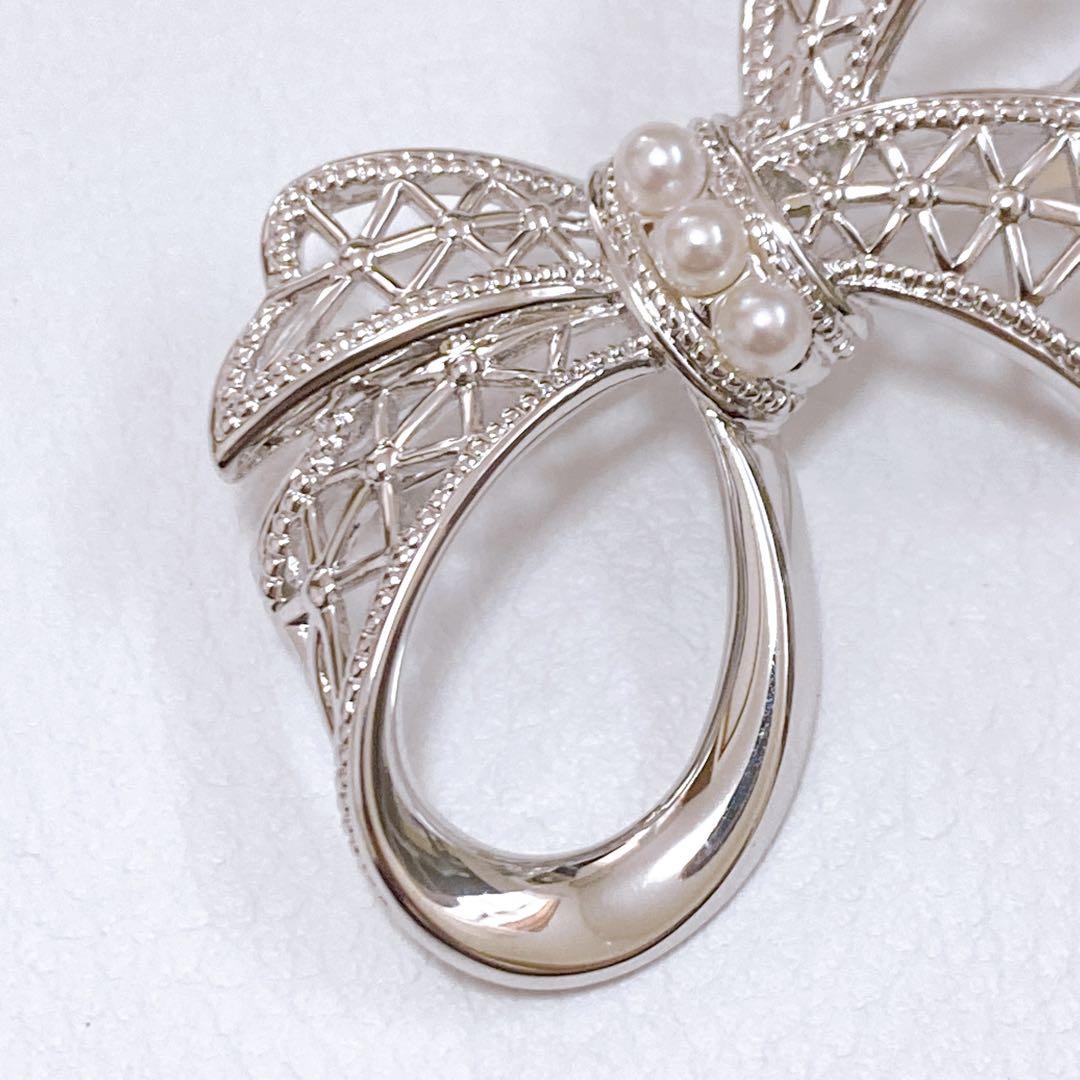 美品 ミキモト MIKIMOTO パール 真珠 ブローチ リボン