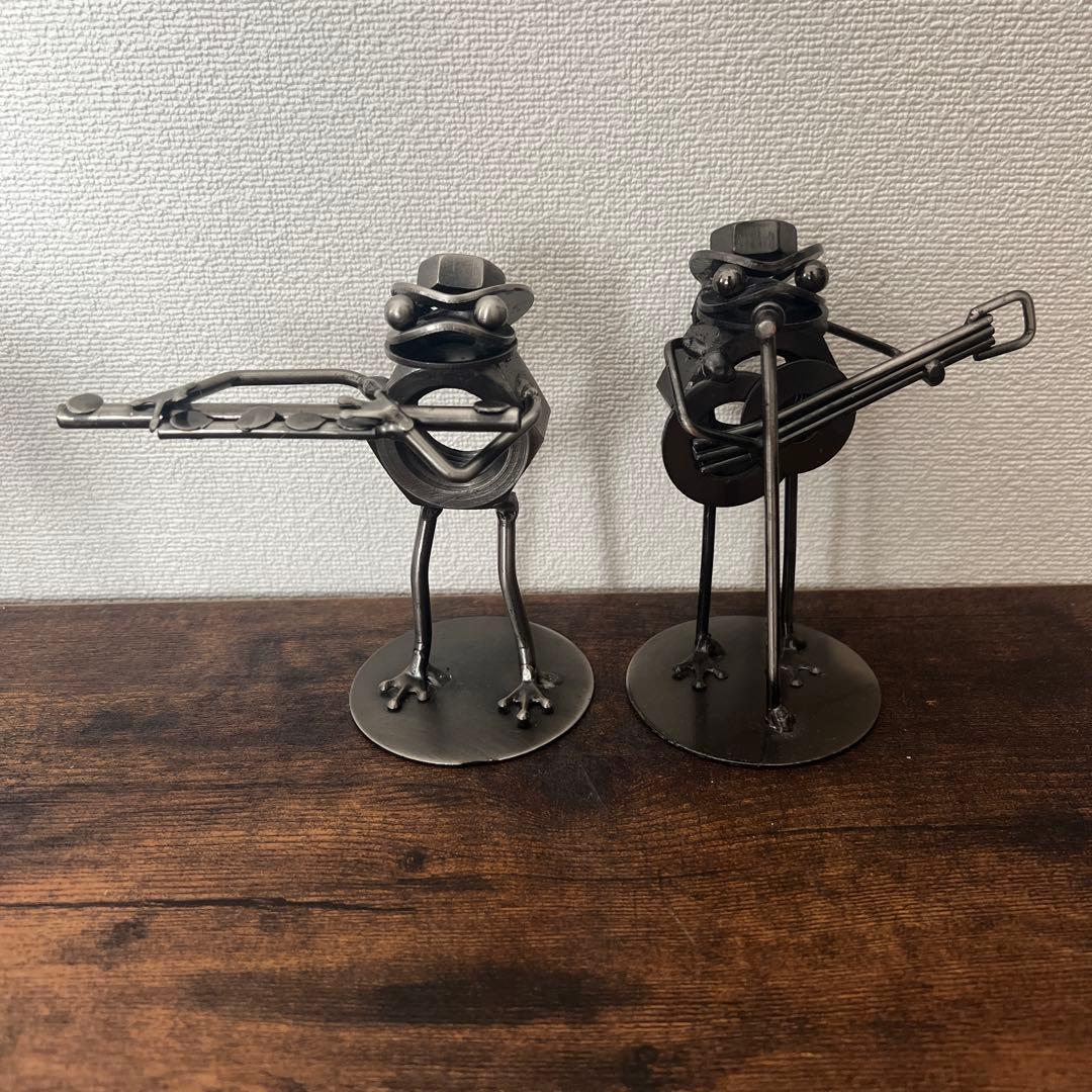 カエルの置物　ブリキ　ボルト　音楽隊　ジャンクアート　7体