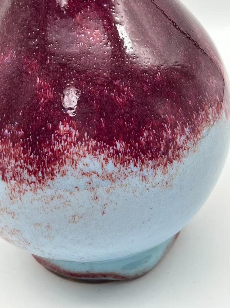 新中国八九十年代 天青釉紫斑長頸小瓶　「禹県鈞窯二場」銘入り(B-87)