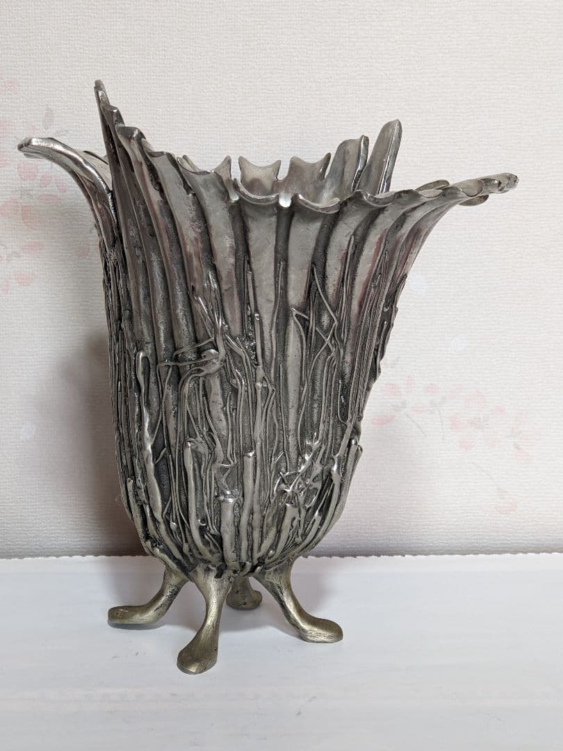 ♦西洋ヴィンテージ 純錫製フラワーベース 花器 花活け 美術工芸 骨董