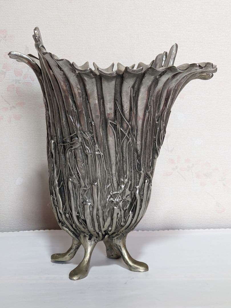 ♦西洋ヴィンテージ 純錫製フラワーベース 花器 花活け 美術工芸 骨董