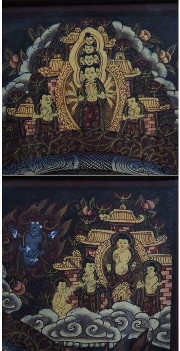 送料無料　額装極上チベット曼荼羅（マンダラ）緻密肉筆　時代物　仏教美術