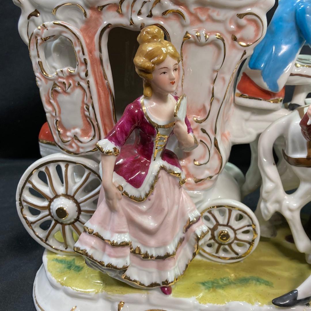 【美品】加藤工芸 4頭立て馬車 陶器置物 瀬戸マイセン