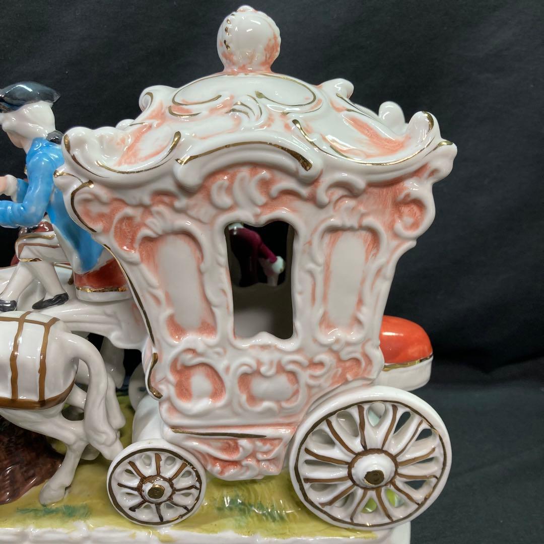 【美品】加藤工芸 4頭立て馬車 陶器置物 瀬戸マイセン