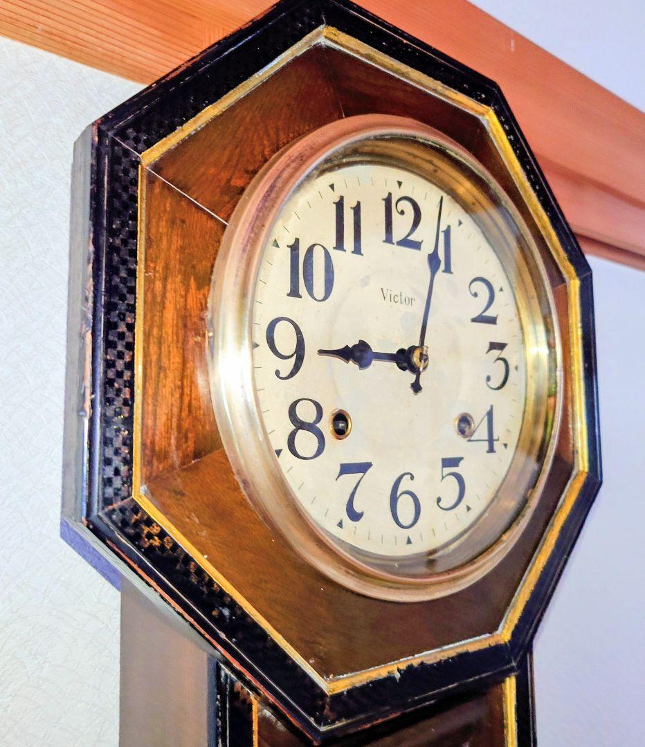〈完動・美品〉ビクターVictor 　金縁八角尾長ゼンマイ振り子時計