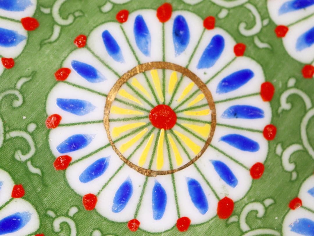 印判菊花緑 4寸皿 5客