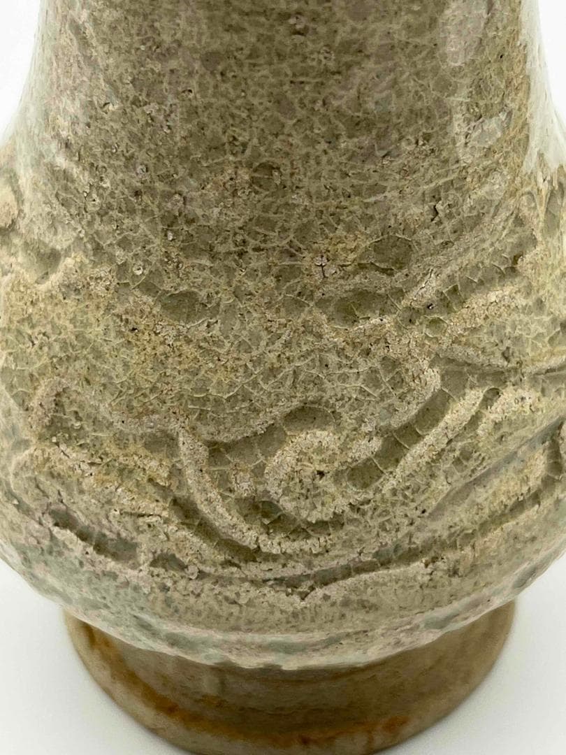 宋時代　青磁 湖田窯 刻牡丹蓮花文瓶 壺 尊 水注　影青 青白磁(D-46)