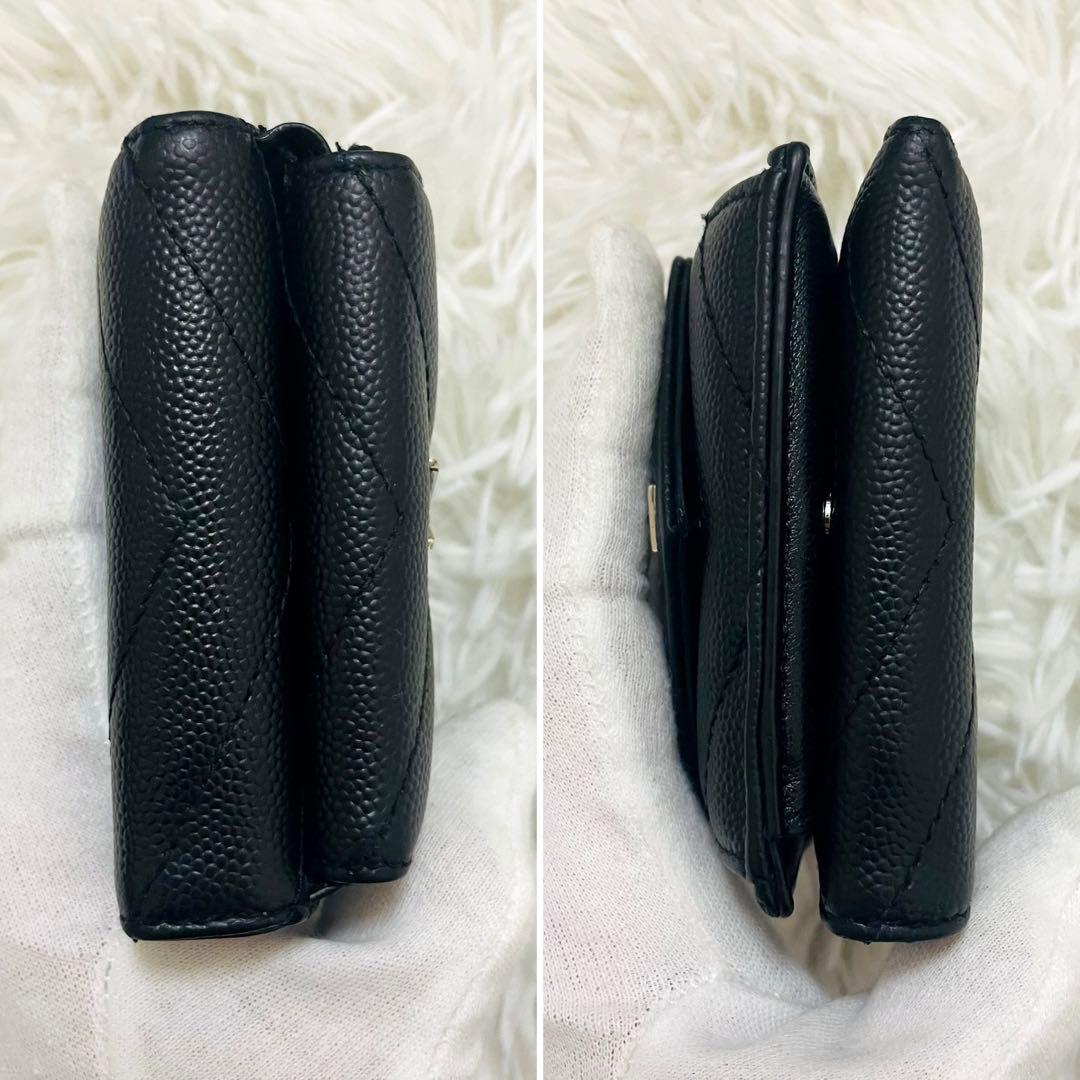極美✨サンローラン 三つ折り財布 Vステッチ カサンドラ レザー 黒