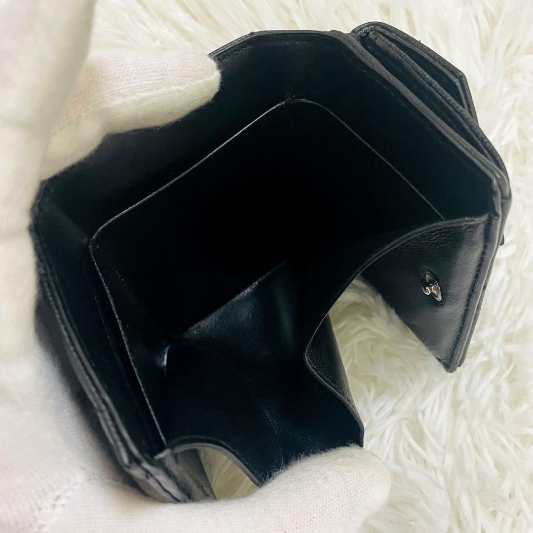 極美✨サンローラン 三つ折り財布 Vステッチ カサンドラ レザー 黒