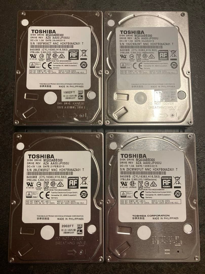 東芝製 3TB 2.5インチ HDD ４本SET