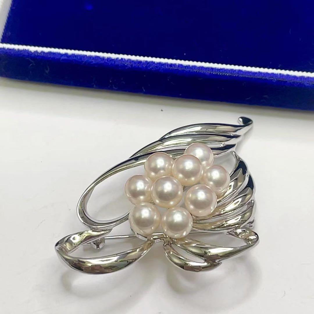 本真珠 あこや真珠 7珠 パール SILVER刻印 ブローチ 和装小物