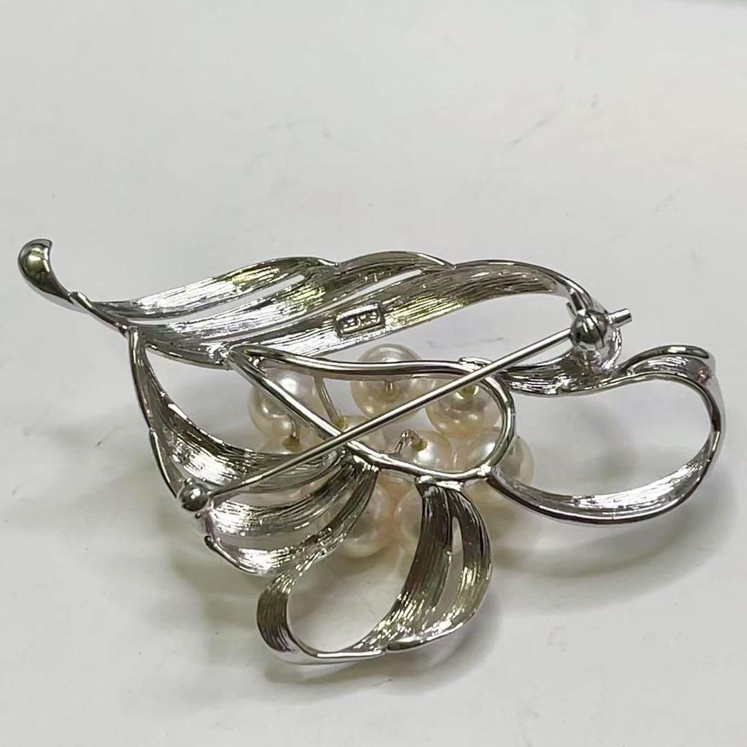 本真珠 あこや真珠 7珠 パール SILVER刻印 ブローチ 和装小物