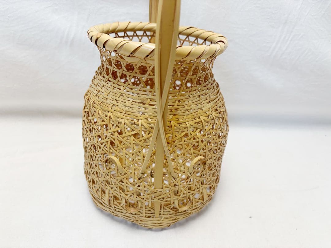 ほぼ未使用 華道具 平安 竹美斉 造 淡々好 三友籠竹花入 竹おとし付 刻印共箱