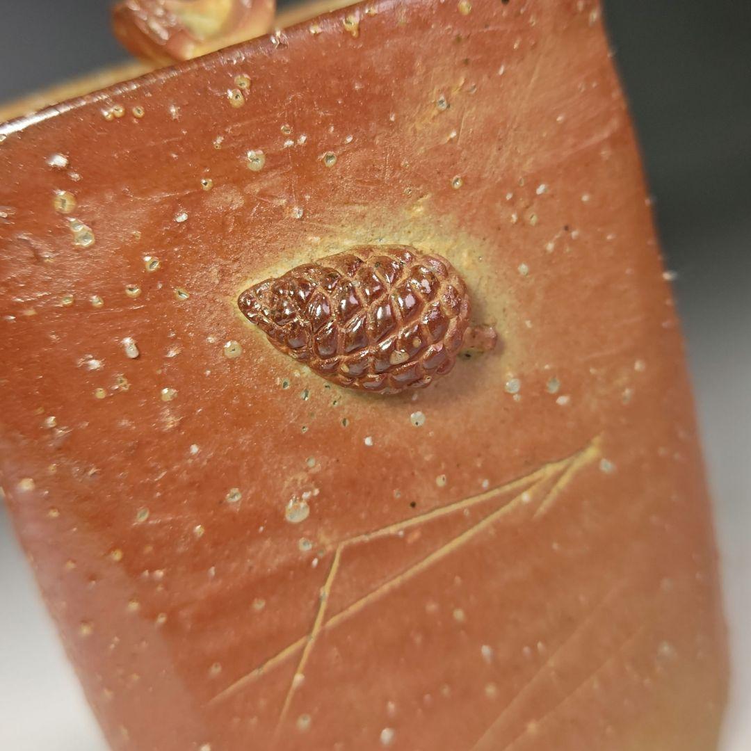 イ699 水指『信楽焼　四方形松ぼっくり耳　水指　共箱』『作家物』茶道具