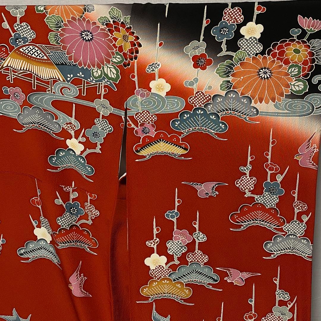 D796 振袖　紅型　正絹　着物　袷　極美品