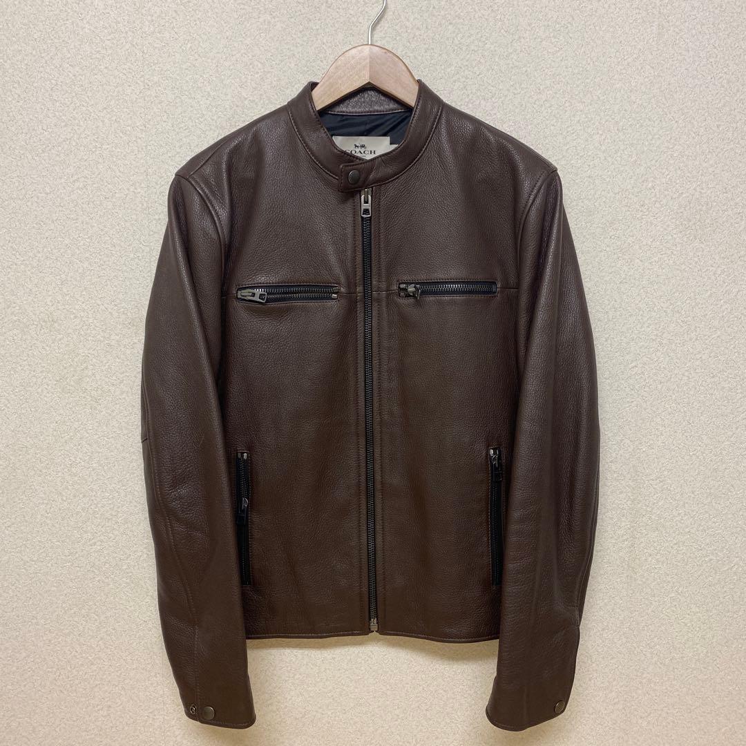 COACH ブラウン シングルライダースジャケット M F86594