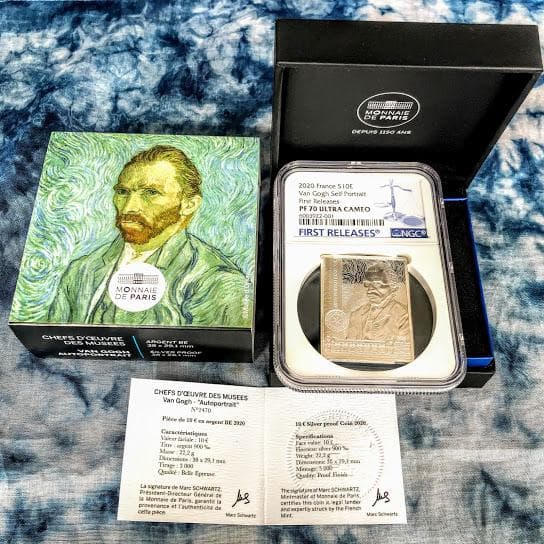 【希少】2020 フランス ゴッホ 記念 銀貨 PF70 UC COA付