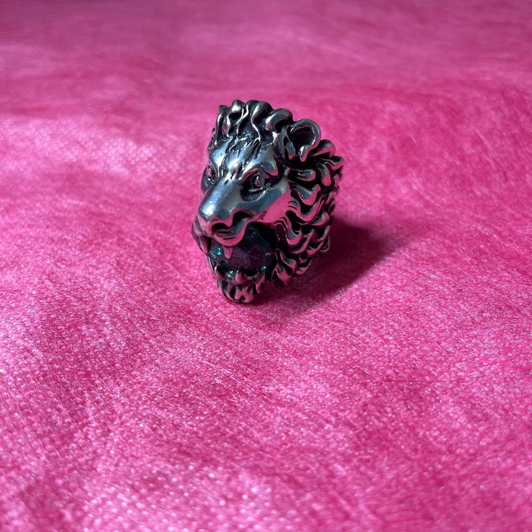 GUCCI リング 16号 ライオン クリスタル シルバー