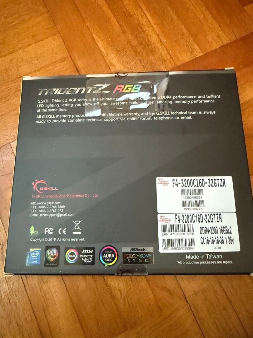 TRIDENTZ RGB F4-3200C16D-32GTZR 16GB×2枚