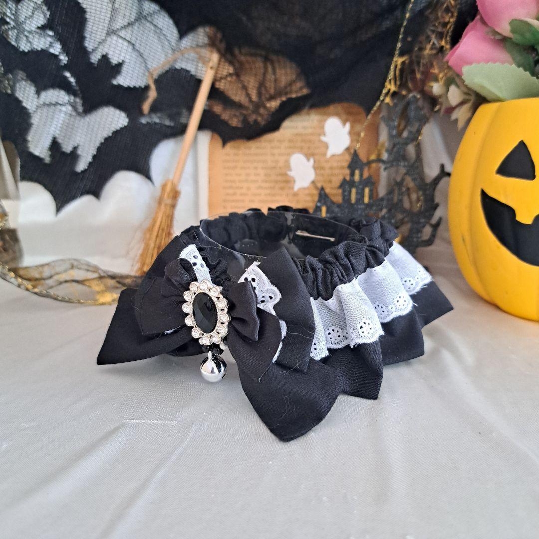 幅広シュシュ、ハロウィン(白レース)わんちゃん猫ちゃん様子