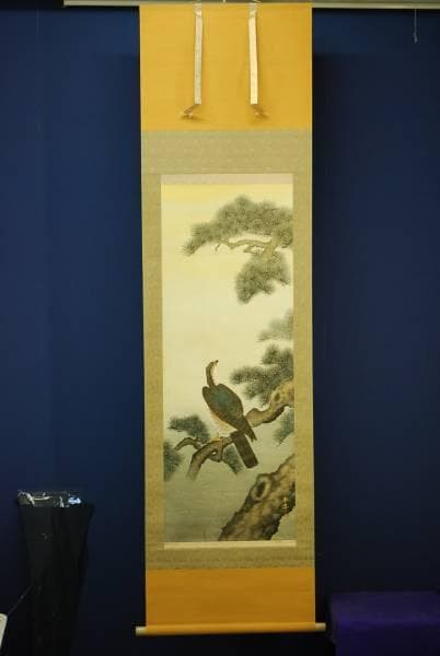 真作/楽恵/松鷹図/布袋屋掛軸HC-64