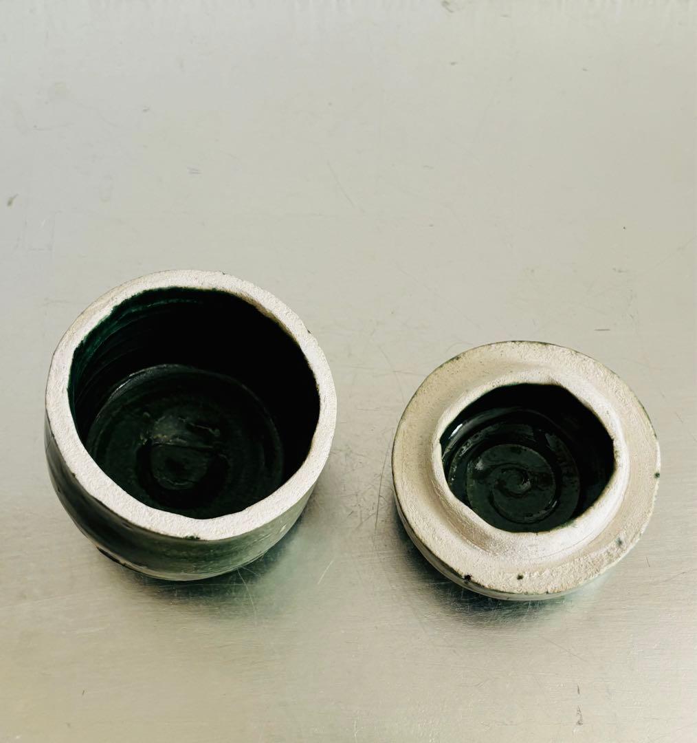 大吉　香合　総織部　京都　杉本立夫　 陶器 茶道具 円筒形　共箱付