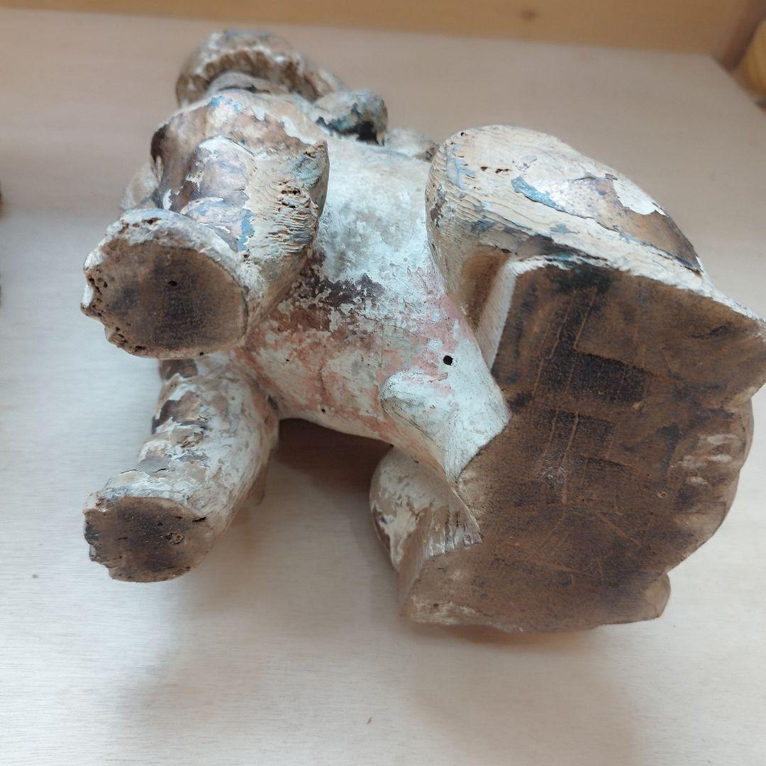 狛犬 木彫り 2体セット 江戸時代 骨董品