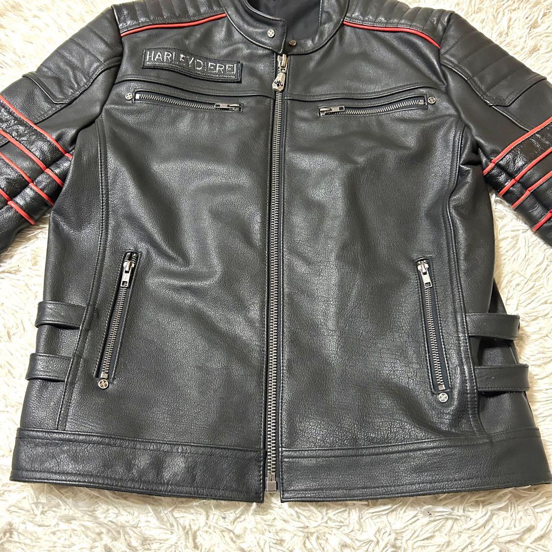 HARLEY DIEREI シングルライダースジャケット 本革　牛革　スカル刺繍