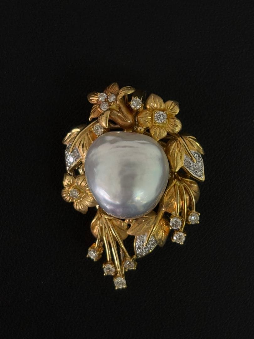 750 K18パールとダイヤモンドのブローチ2WAY