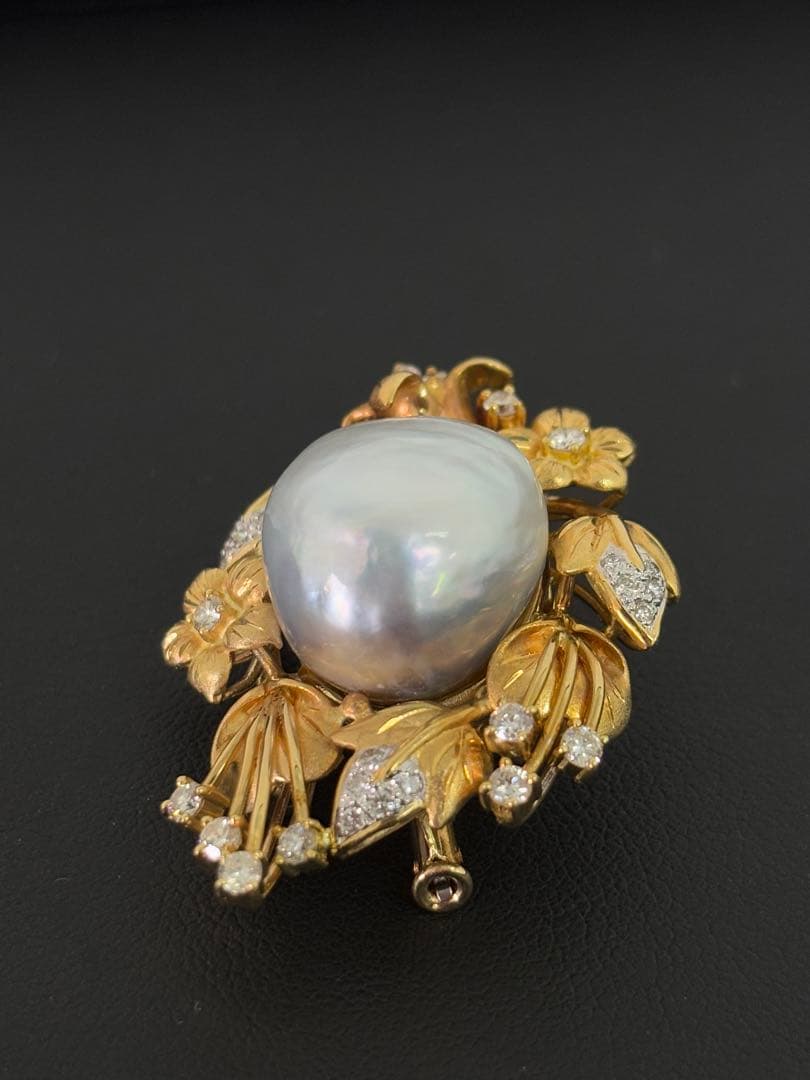 750 K18パールとダイヤモンドのブローチ2WAY