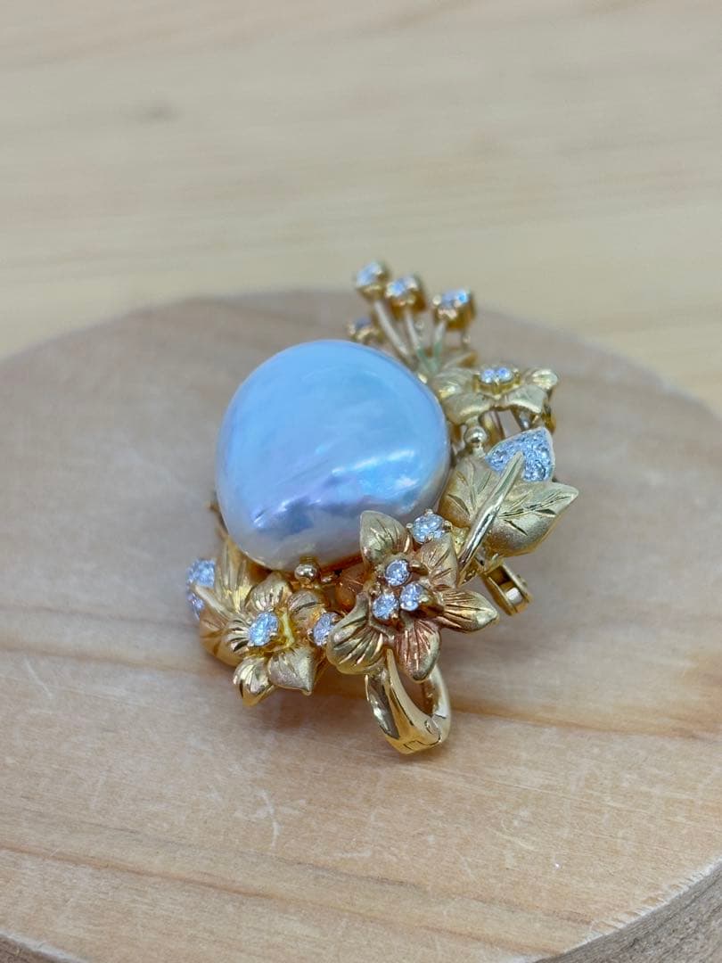 750 K18パールとダイヤモンドのブローチ2WAY